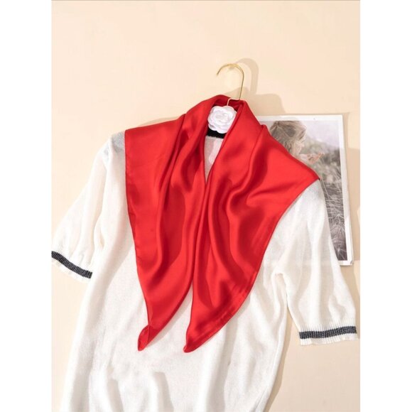 ✨✨Elegant Square Silky Scarf Bandana RED Headwear Solid Soft Versatile Shawl New - Picture 2 of 6